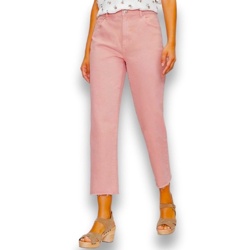 LOFT Size 29/8 Blush Shadow 5 Pocket High Waist Straight Crop Frayed Hem Jean